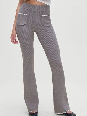 Frankie's Bikinis Ribbed Wide-Leg Knit Pants in Gray
